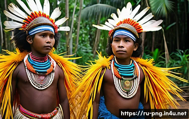 파푸아뉴기니 음악과 전통 악기 - **Prompt: "A vibrant and energetic 'singsing' festival in a lush Papua New Guinean village clearing....