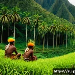 파푸아뉴기니 토착 언어 및 공용어 - A vibrant, panoramic view of the lush, mountainous jungle landscape of Papua New Guinea. In the fore...