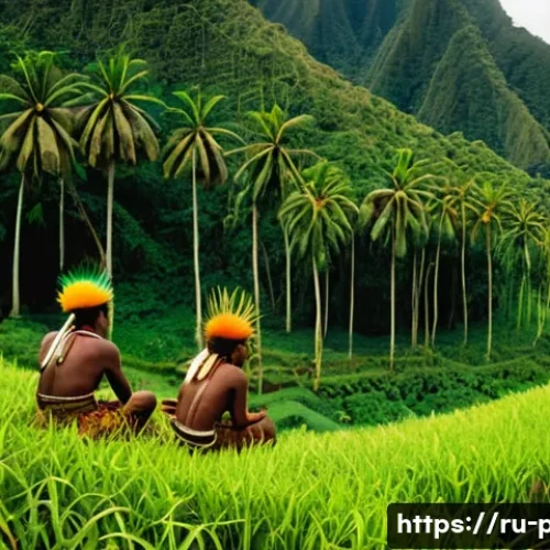 파푸아뉴기니 토착 언어 및 공용어 - A vibrant, panoramic view of the lush, mountainous jungle landscape of Papua New Guinea. In the fore...